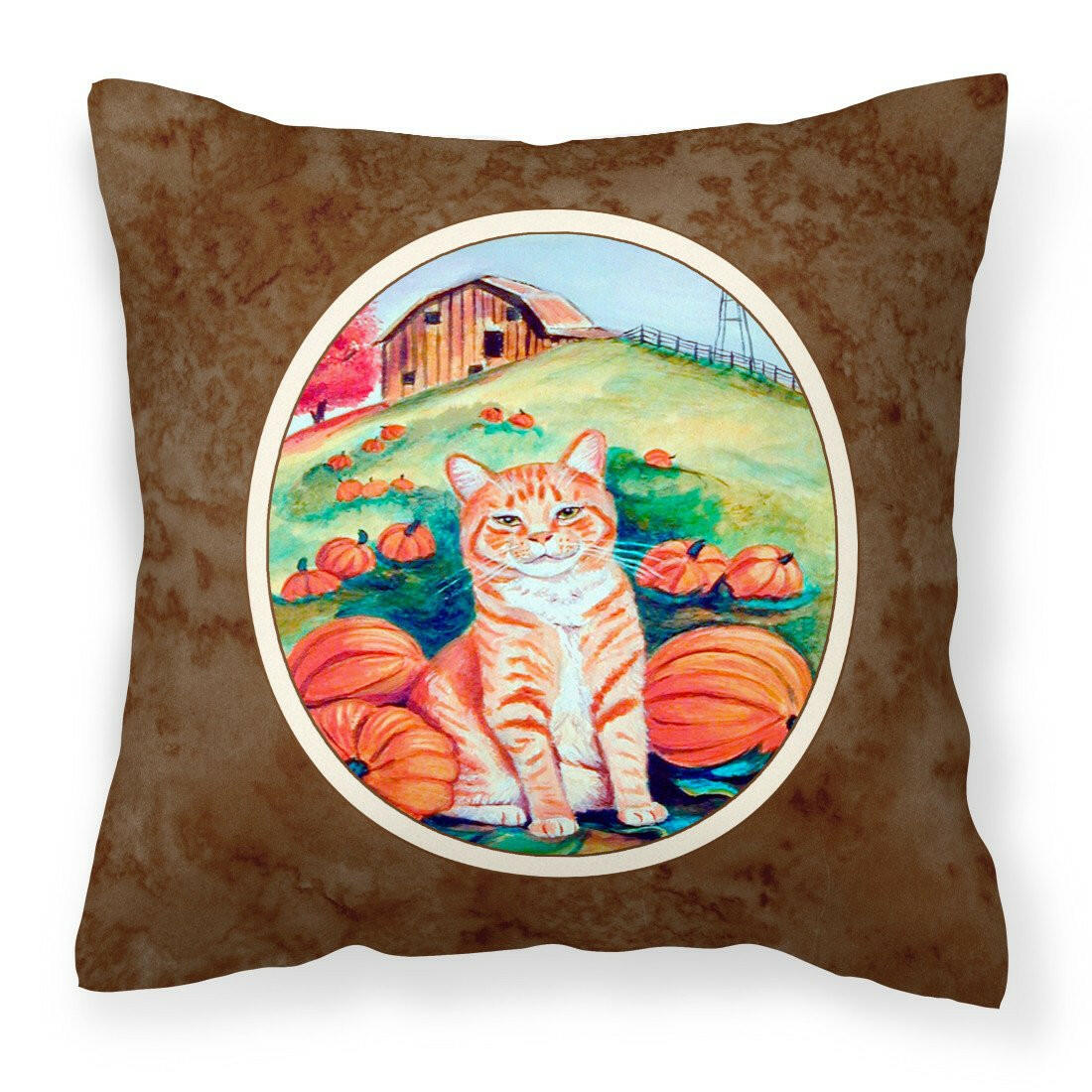 Tabby Cat in Pumpins Fabric Decorative Pillow 7123PW1414 - the-store.com