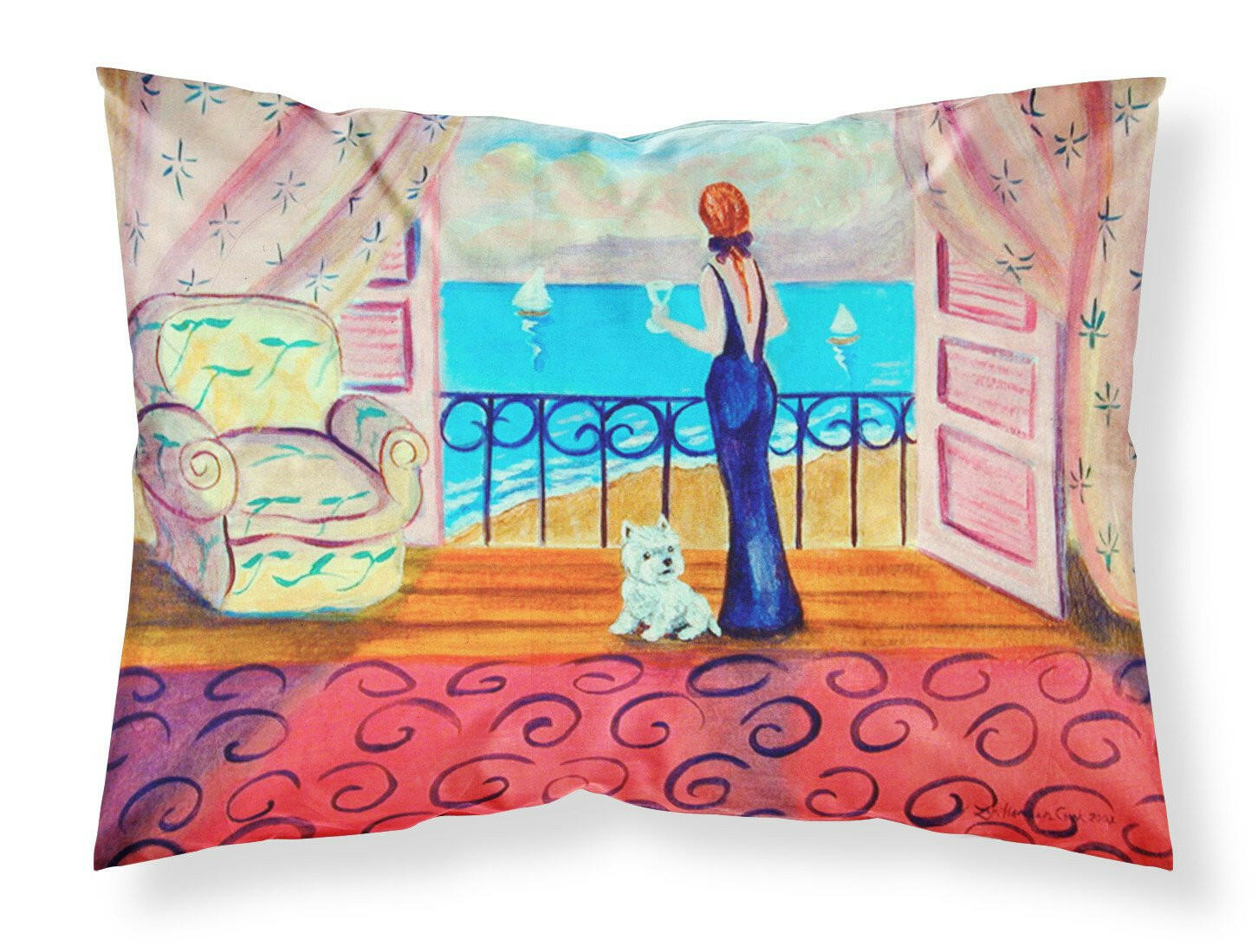 Westie with Mom and a view Moisture wicking Fabric standard pillowcase by Caroline's Treasures