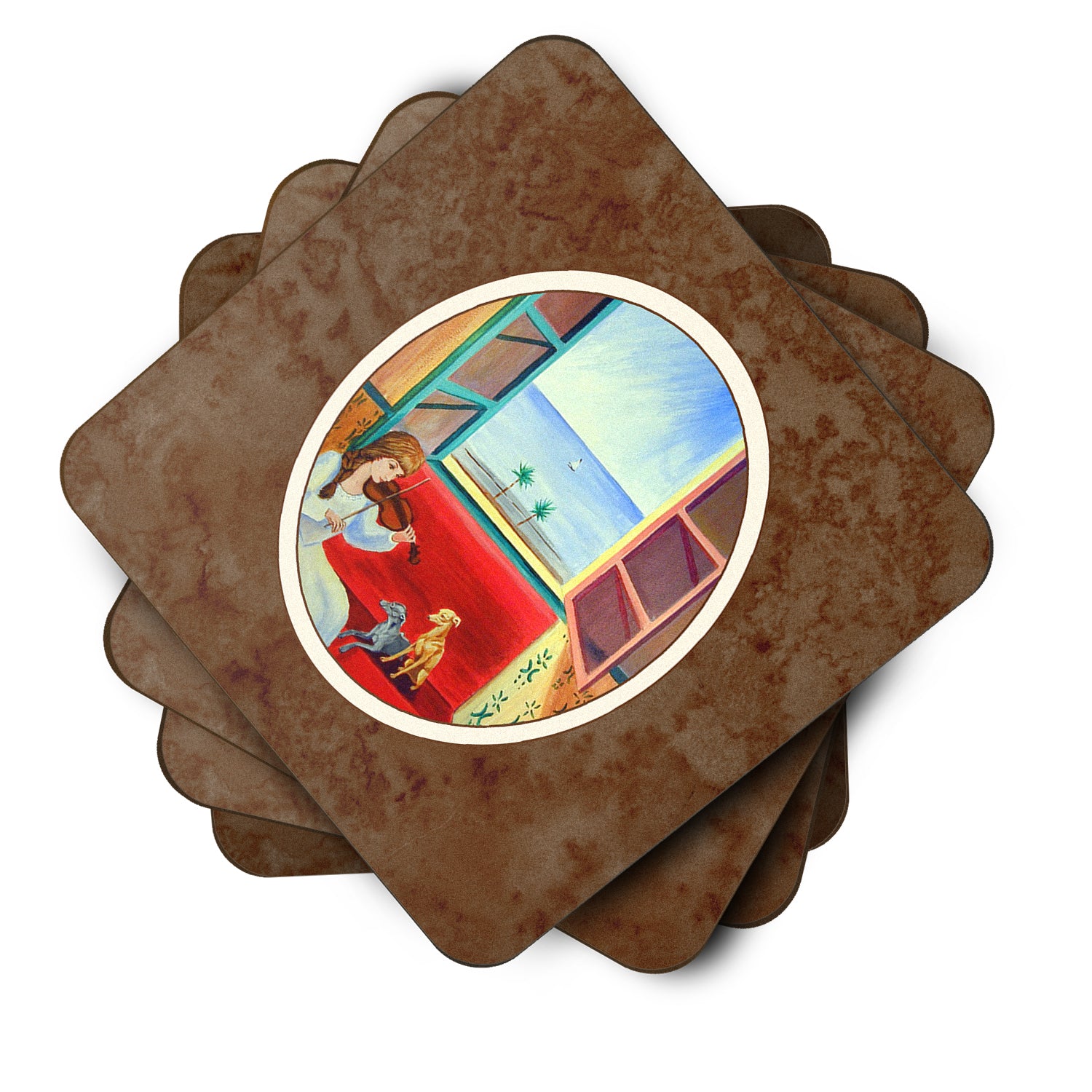 Italian Greyhounds and Violinist Foam Coaster Set of 4 7126FC - the-store.com