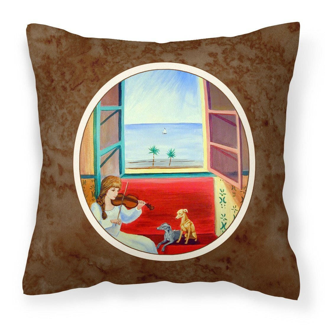 Italian Greyhounds and Violinist Fabric Decorative Pillow 7126PW1414 - the-store.com