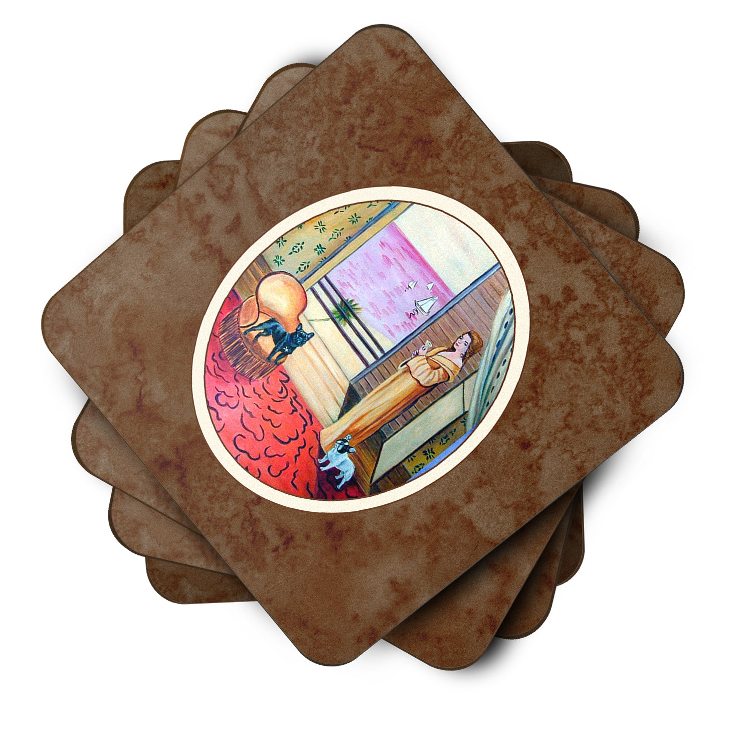 French Bulldog and lady Foam Coaster Set of 4 7128FC - the-store.com