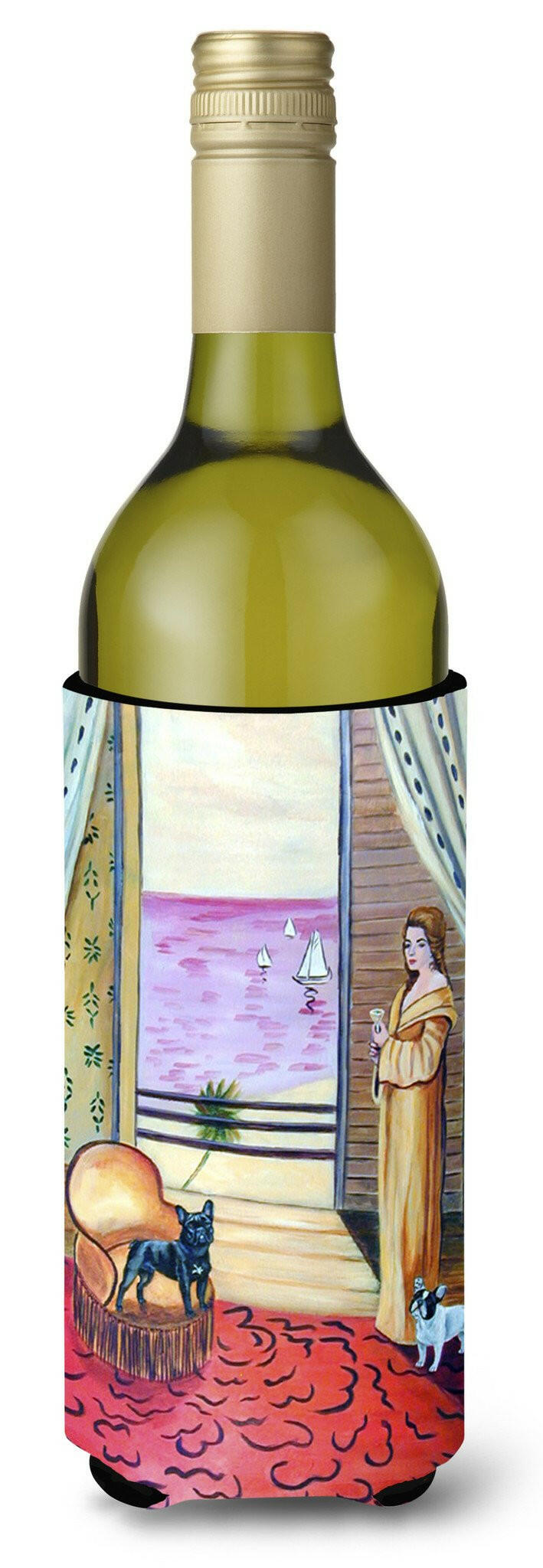 French Bulldog and lady Wine Bottle Beverage Insulator Beverage Insulator Hugger by Caroline&#39;s Treasures