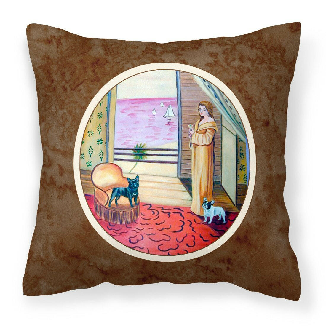 French Bulldog and lady Fabric Decorative Pillow 7128PW1414 - the-store.com