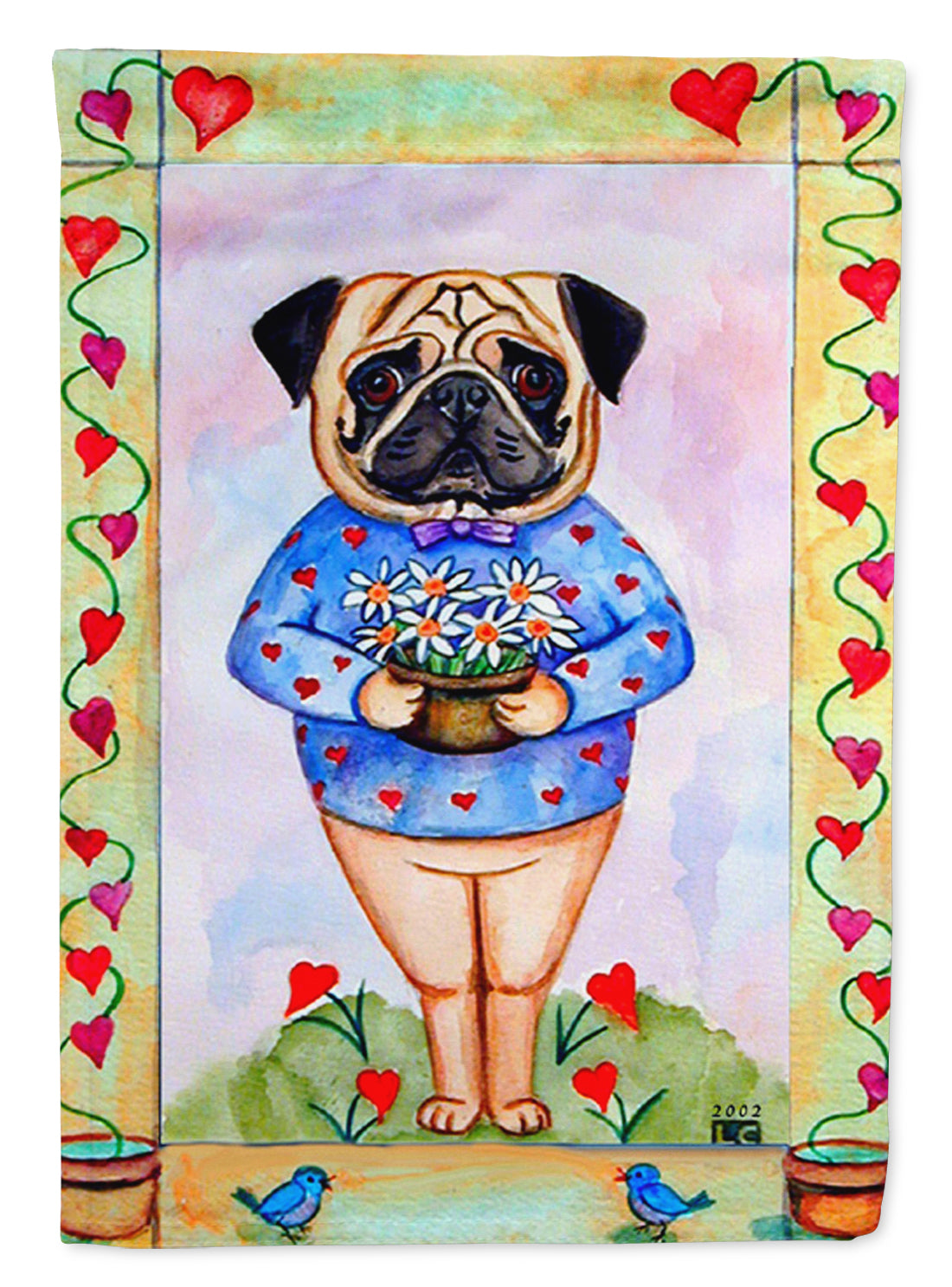 Pug Valentine's Hearts Flag Canvas House Size  the-store.com.