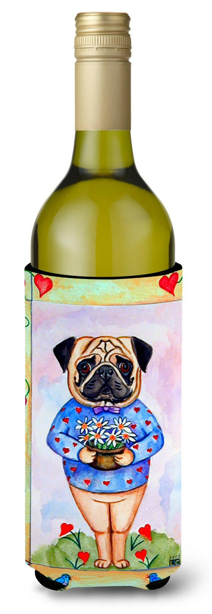 Pug Valentine&#39;s Hearts Wine Bottle Beverage Insulator Beverage Insulator Hugger by Caroline&#39;s Treasures