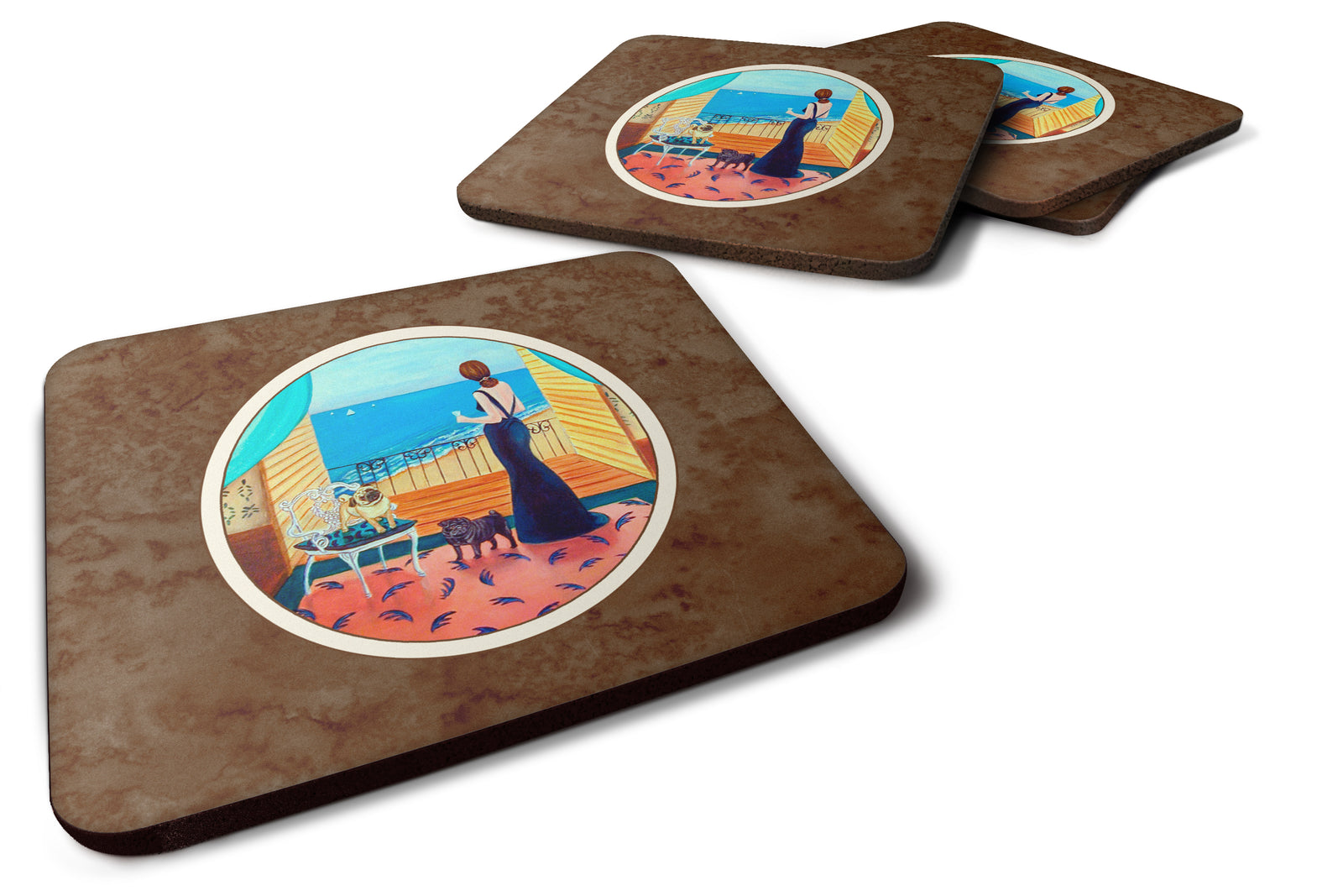 Lady with her Pug Foam Coaster Set of 4 7133FC - the-store.com