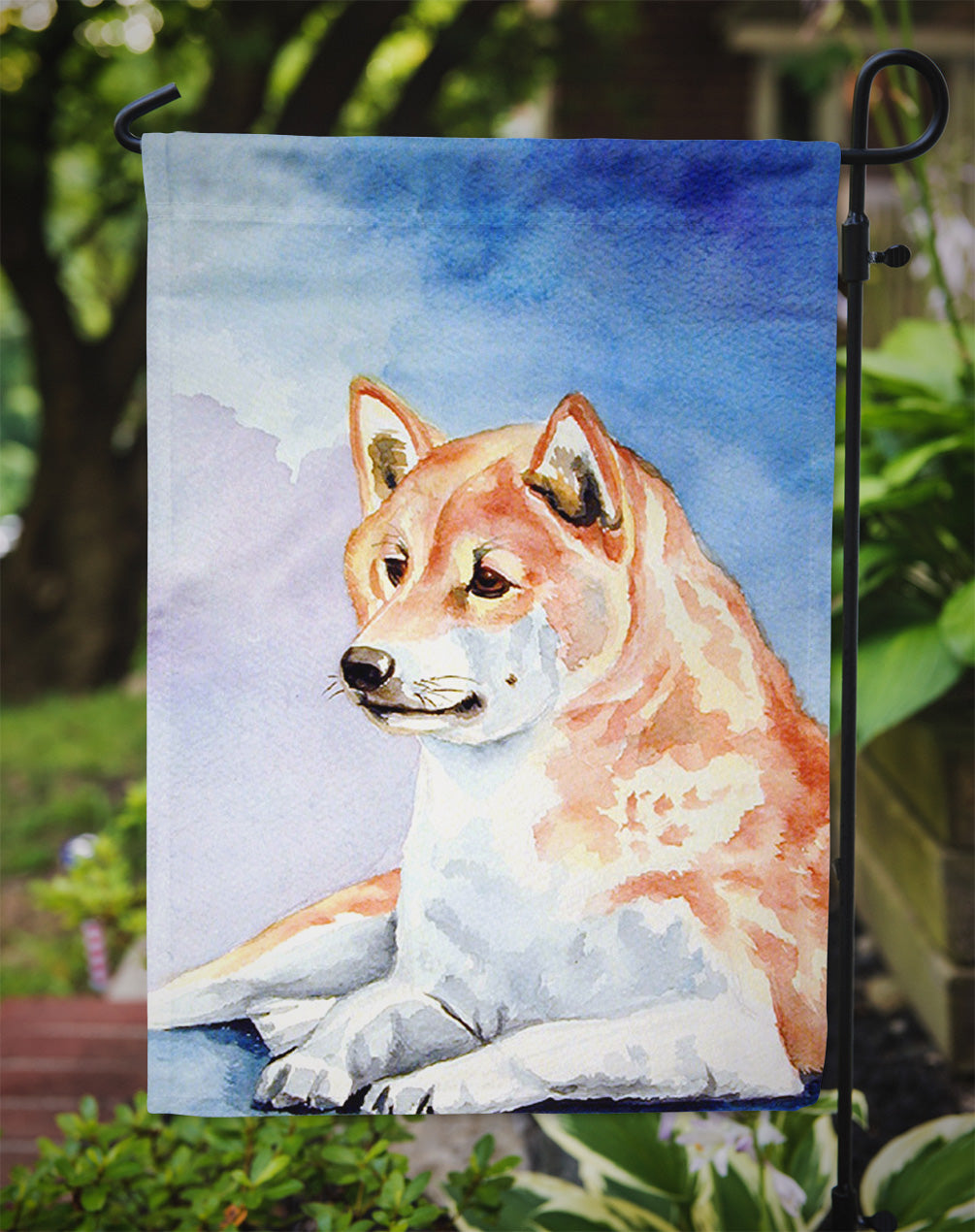 Red and White Shiba Inu Flag Garden Size.