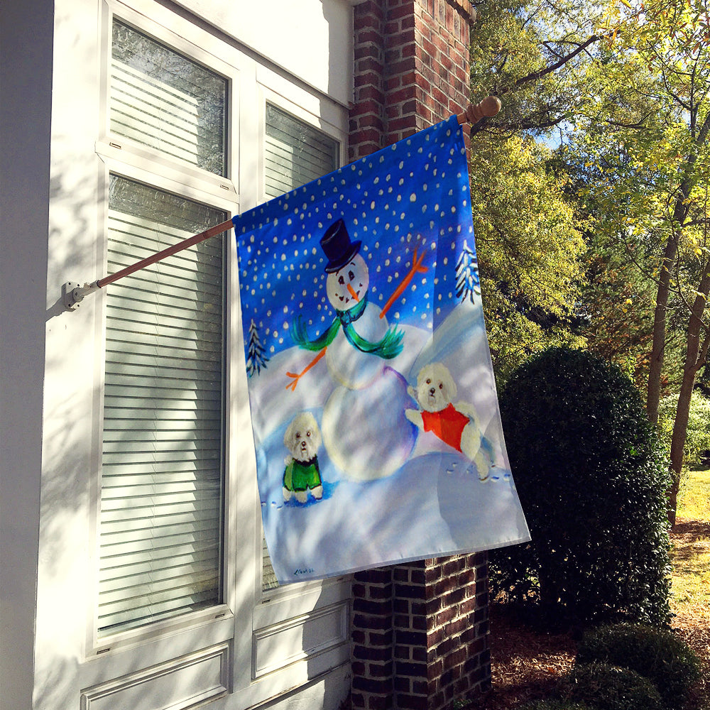 Snowman with a  Bichon Frise Flag Canvas House Size