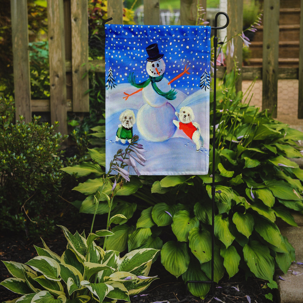 Snowman with a  Bichon Frise Flag Garden Size