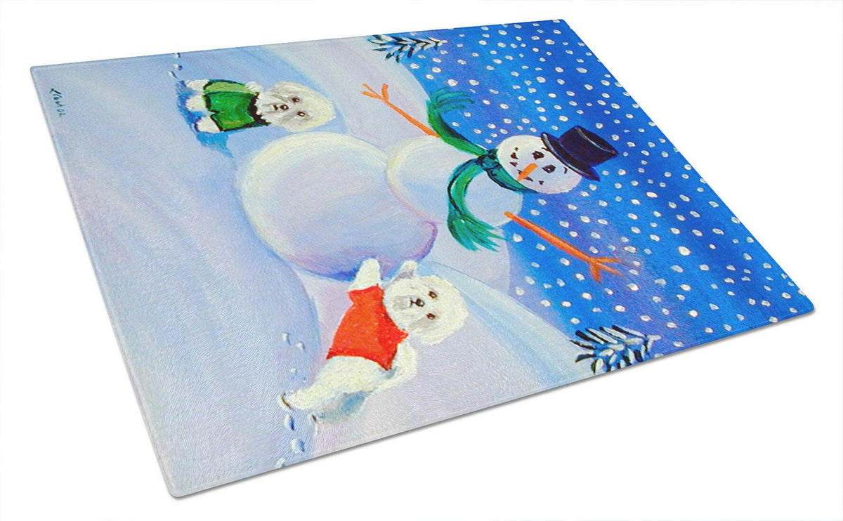 Snowman with a  Bichon Frise Glass Cutting Board Large by Caroline&#39;s Treasures