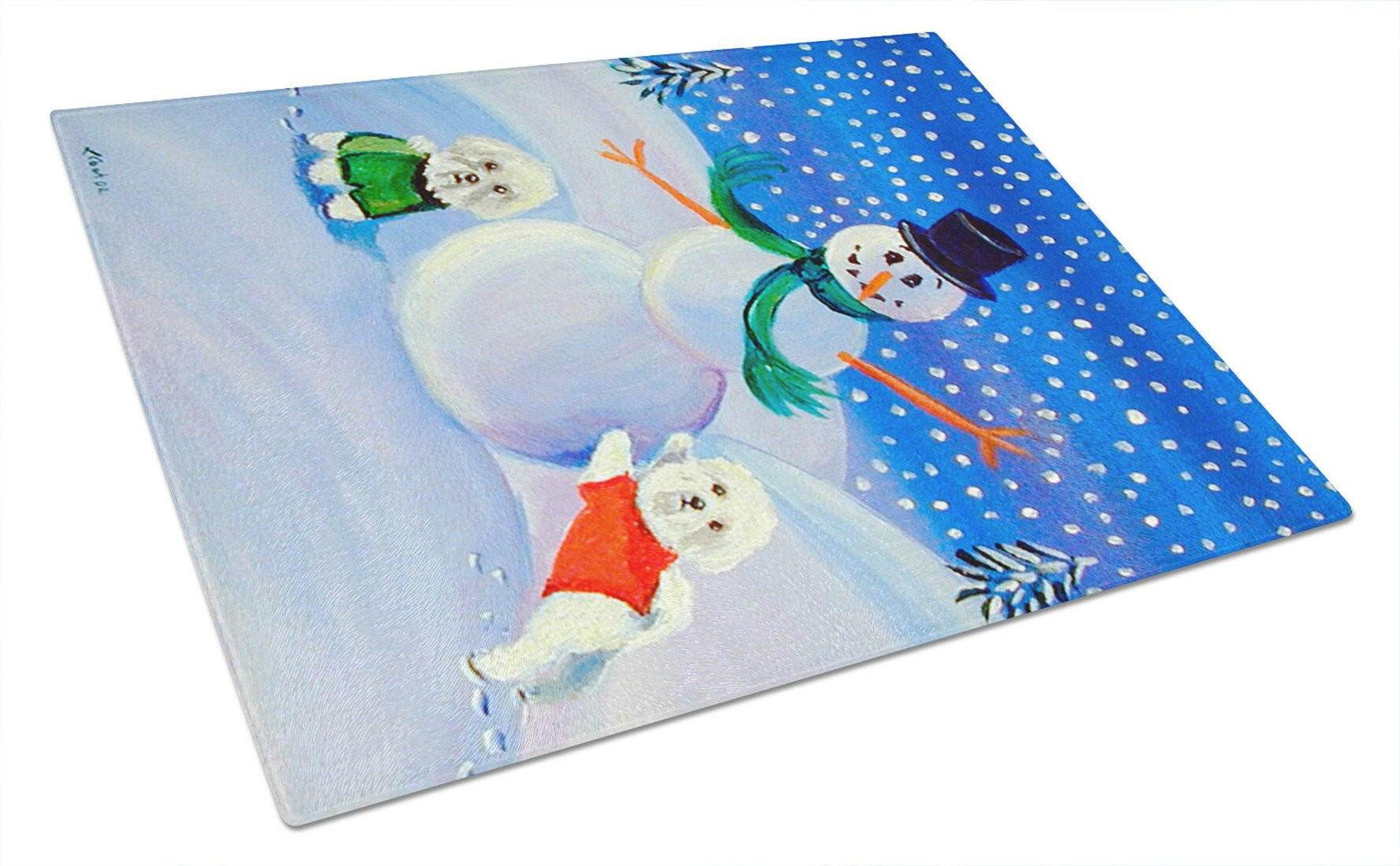 Snowman with a  Bichon Frise Glass Cutting Board Large by Caroline's Treasures