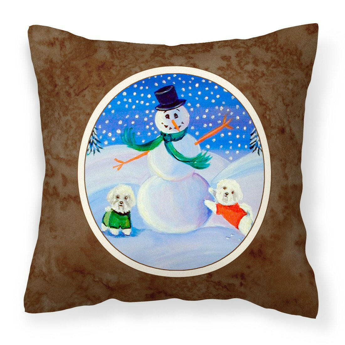 Snowman Bichon Frise Fabric Decorative Pillow 7145PW1414 - the-store.com