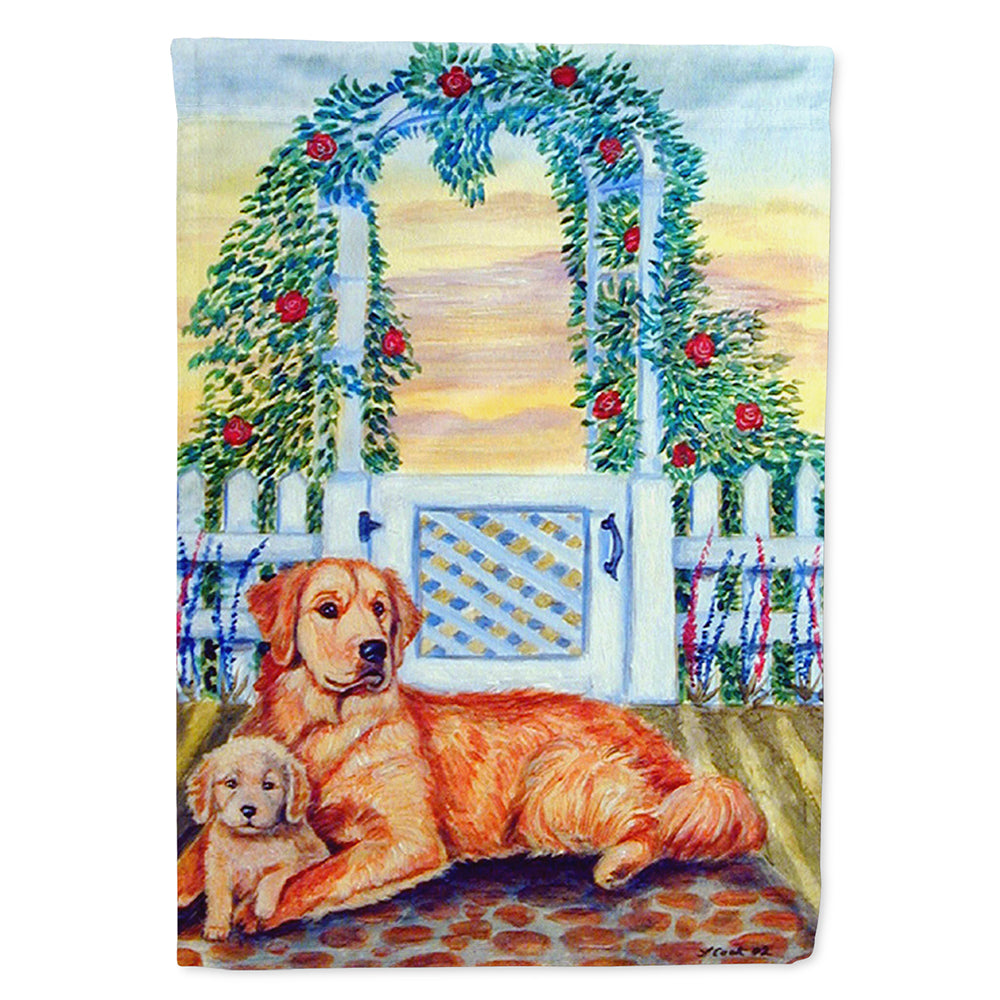 Golden Retriever with puppy at the gate Flag Canvas House Size  the-store.com.