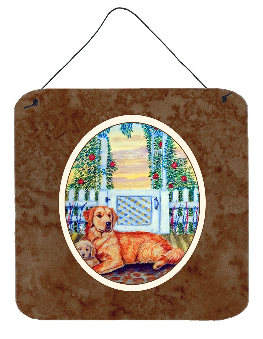 Golden Retriever and puppy at the fence Wall or Door Hanging Prints 7148DS66 by Caroline&#39;s Treasures