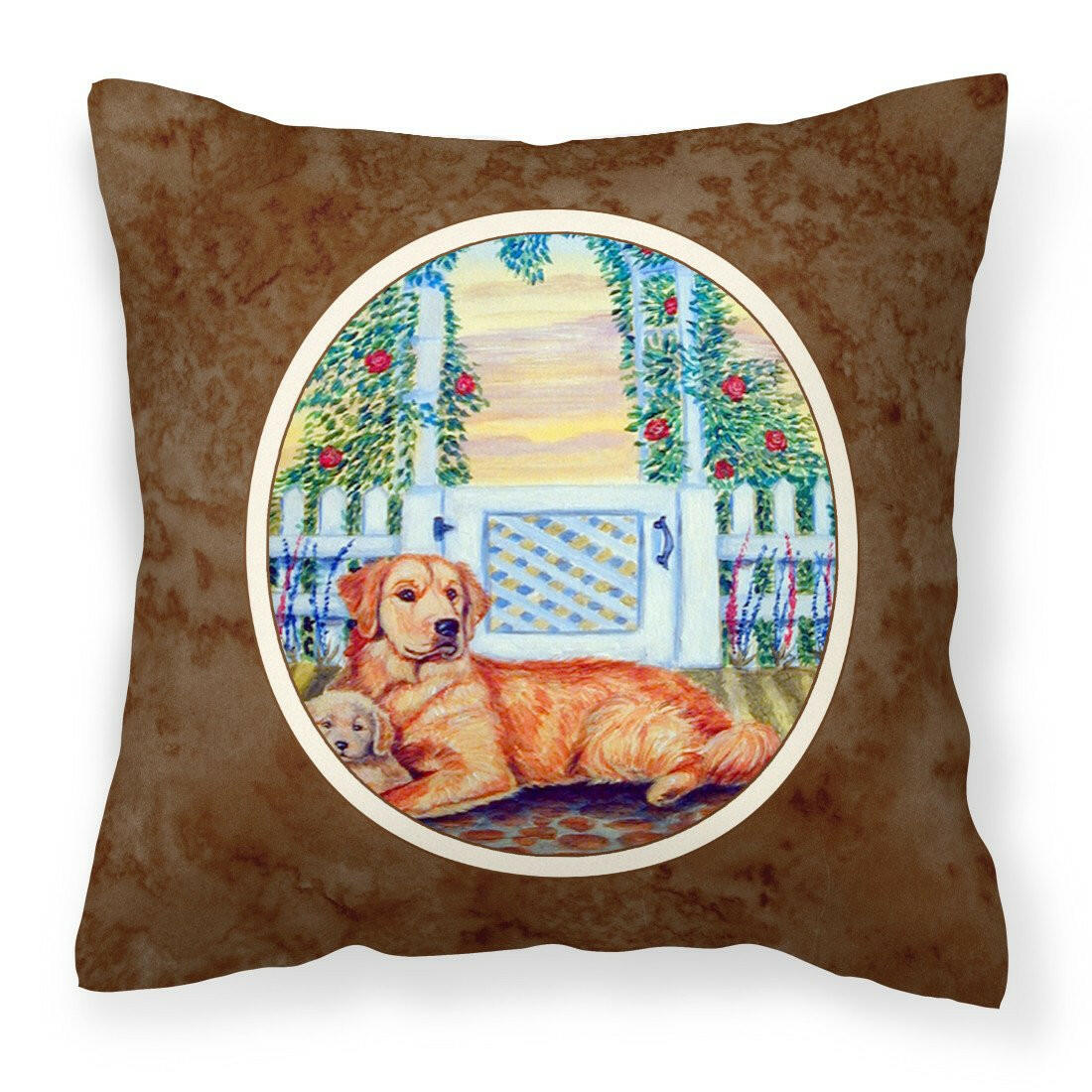 Golden Retriever and puppy at the fence Fabric Decorative Pillow 7148PW1414 - the-store.com