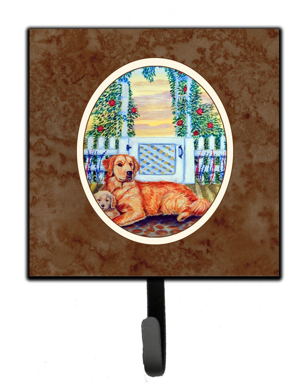 Golden Retriever and puppy at the fence Leash or Key Holder 7148SH4 by Caroline&#39;s Treasures