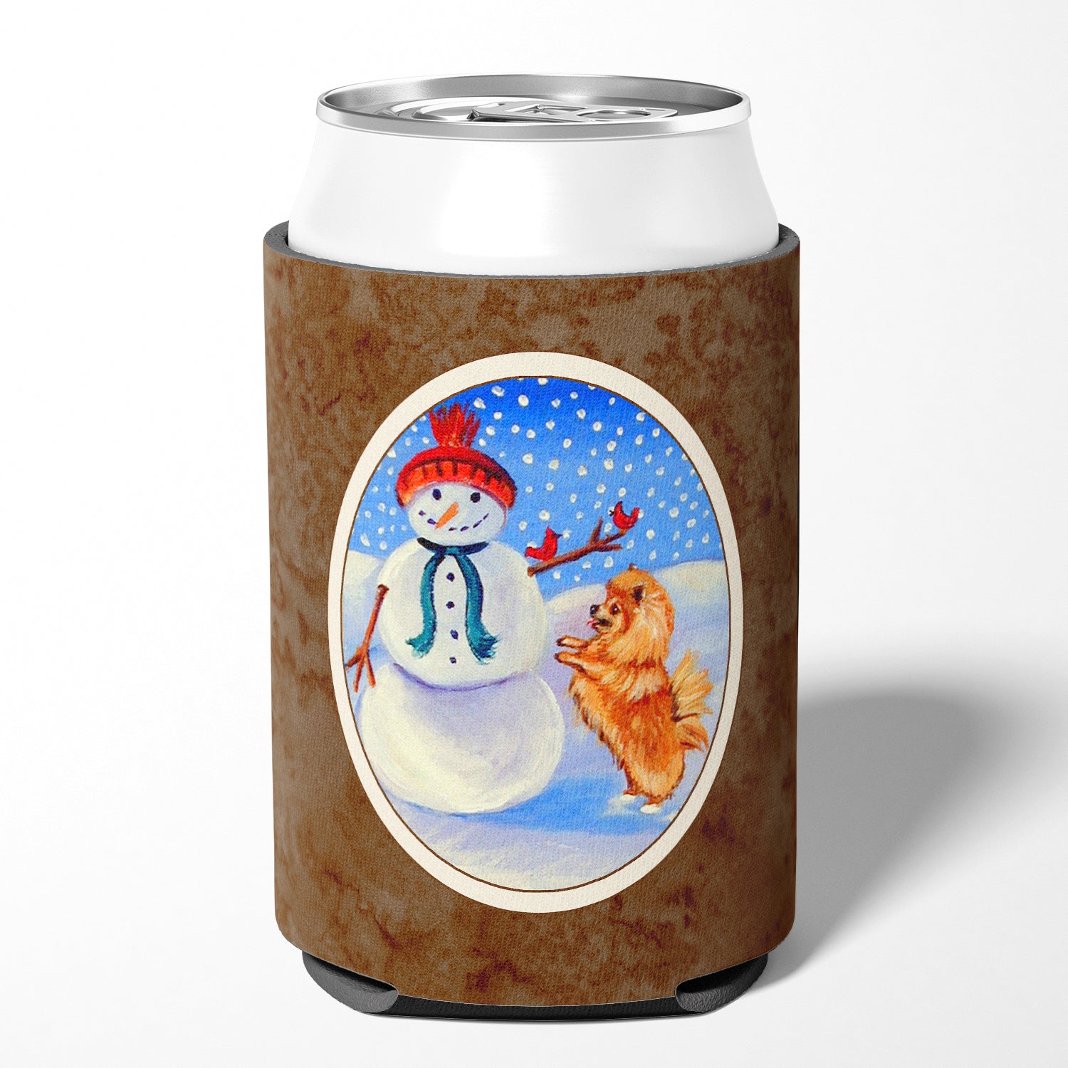 Snowman with Pomeranian Winter Snowman Can or Bottle Hugger 7151CC