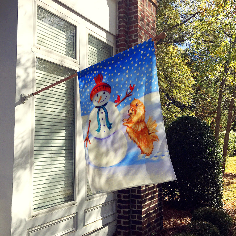 Snowman with Pomeranian Flag Canvas House Size