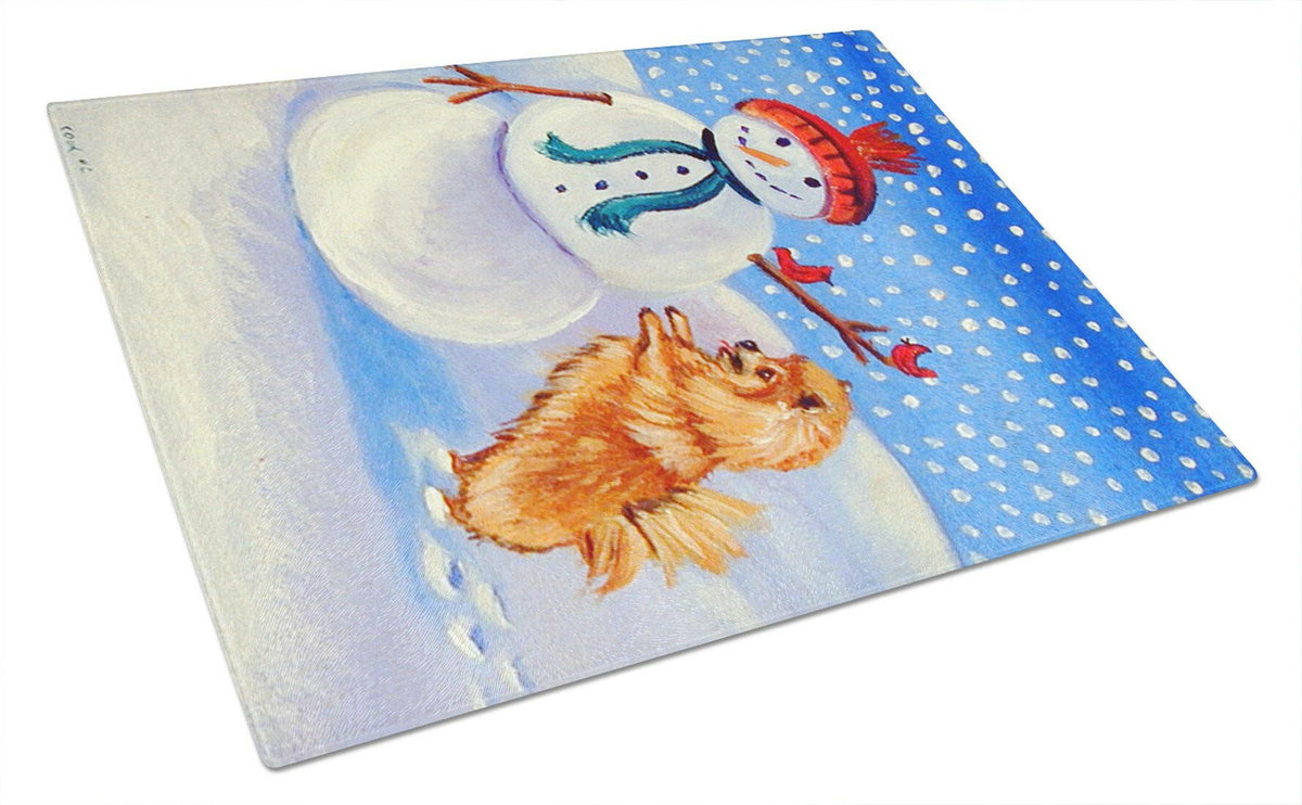 Snowman with Pomeranian Glass Cutting Board Large by Caroline&#39;s Treasures