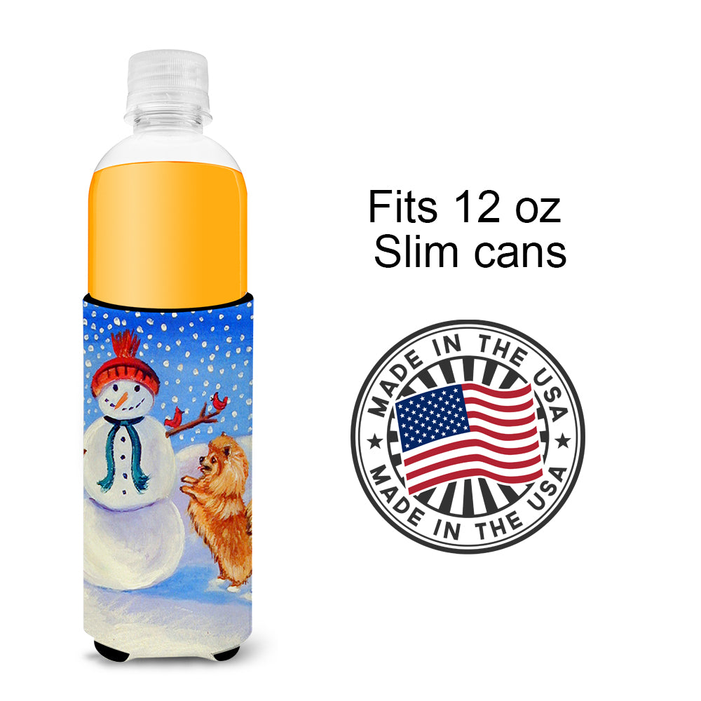 Snowman with Pomeranian Winter Snowman Ultra Beverage Insulators for slim cans 7151MUK.