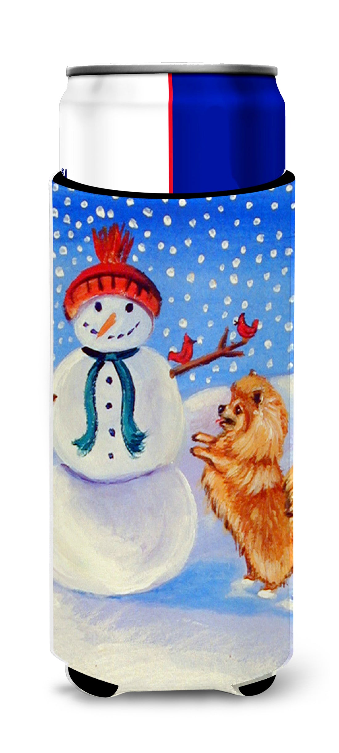 Snowman with Pomeranian Winter Snowman Ultra Beverage Insulators for slim cans 7151MUK