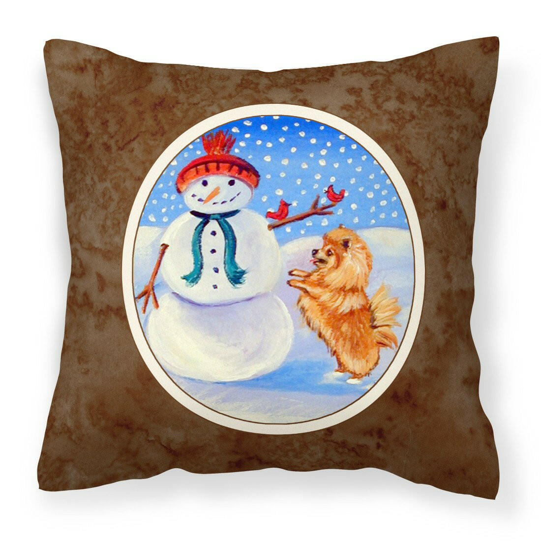 Snowman with Pomeranian Winter Snowman Fabric Decorative Pillow 7151PW1414 - the-store.com