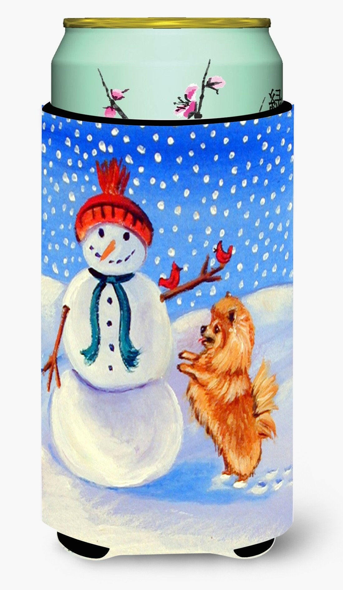 Snowman with Pomeranian Winter Snowman  Tall Boy Beverage Insulator Beverage Insulator Hugger by Caroline&#39;s Treasures
