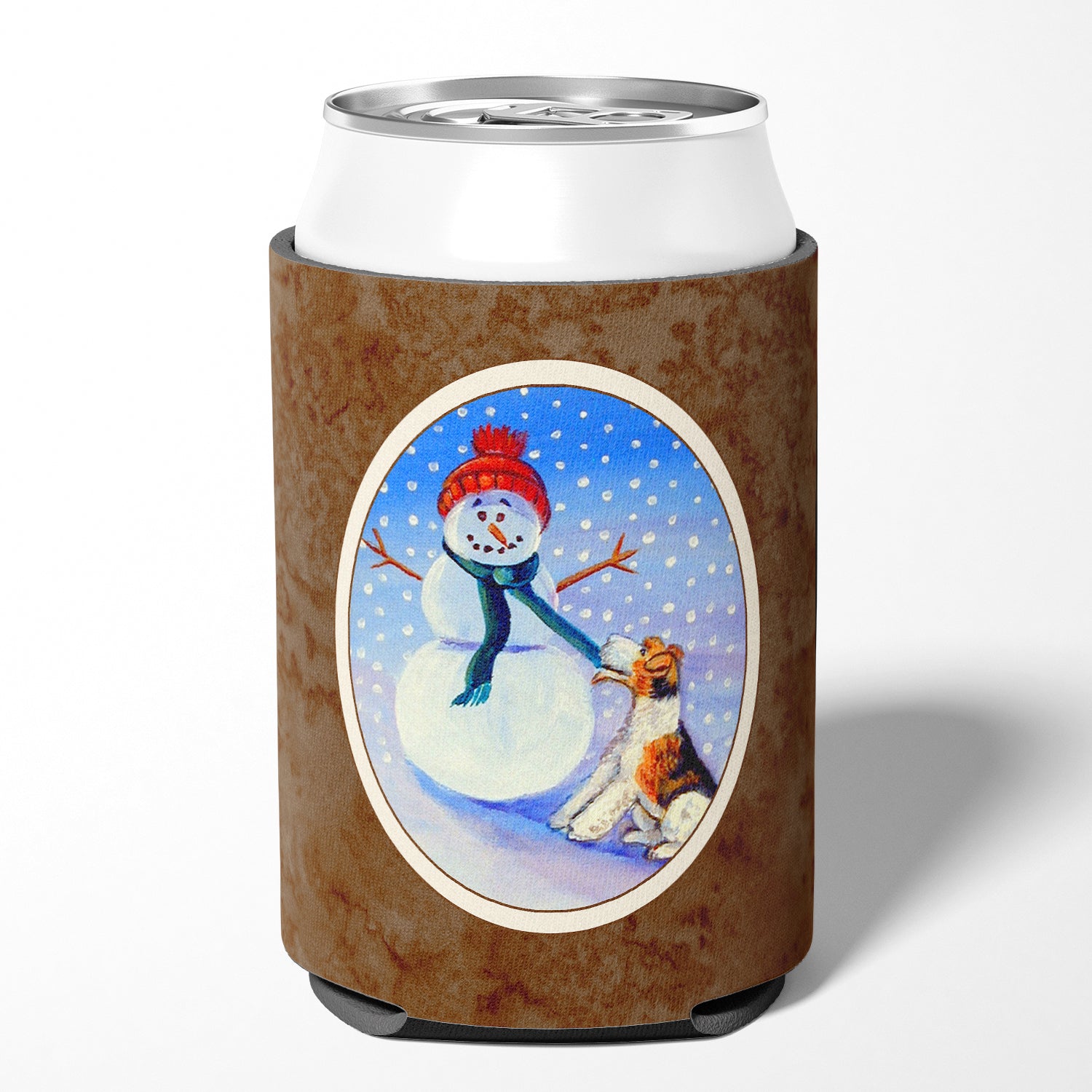 Snowman with  Fox Terrier Can or Bottle Hugger 7156CC