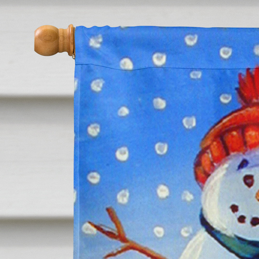 Bonhomme de neige avec drapeau Fox Terrier Taille de la maison en toile