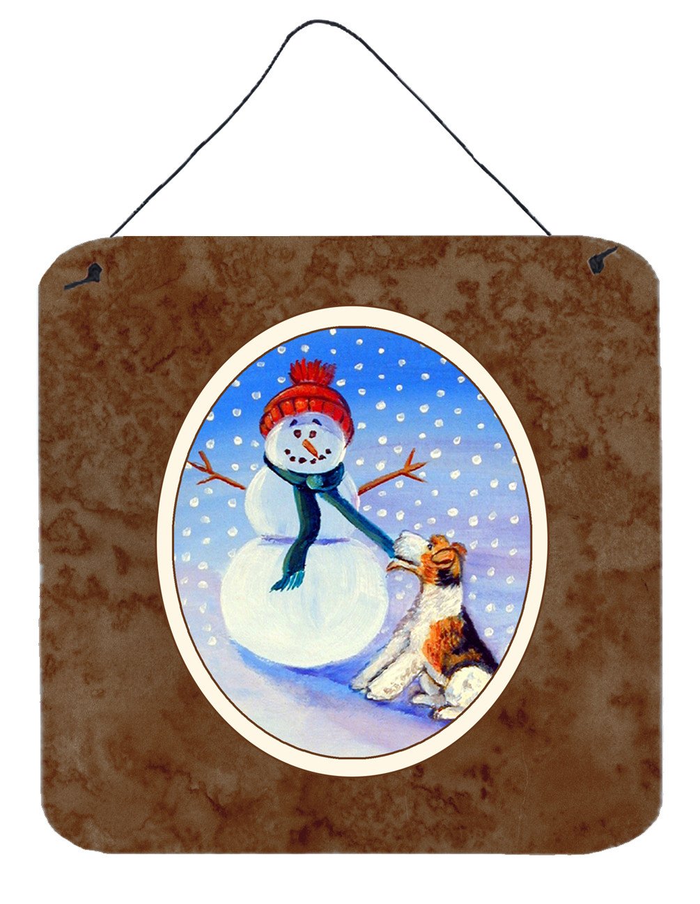 Snowman with  Fox Terrier Wall or Door Hanging Prints 7156DS66 by Caroline&#39;s Treasures
