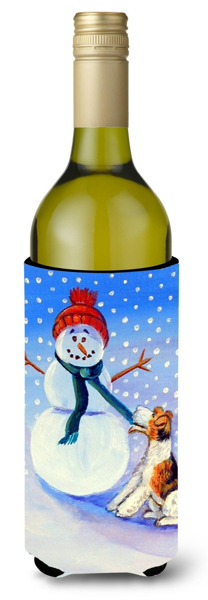 Snowman with  Fox Terrier Wine Bottle Beverage Insulator Beverage Insulator Hugger by Caroline&#39;s Treasures