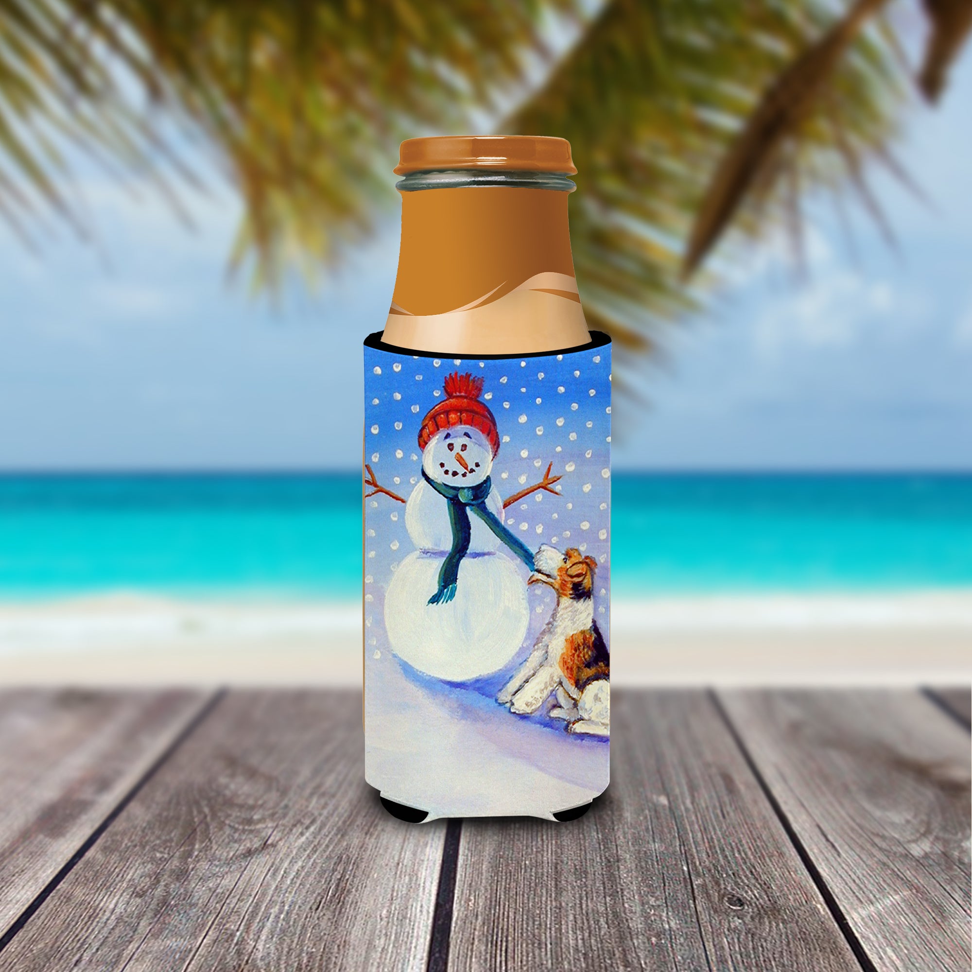 Snowman with  Fox Terrier Ultra Beverage Insulators for slim cans 7156MUK.