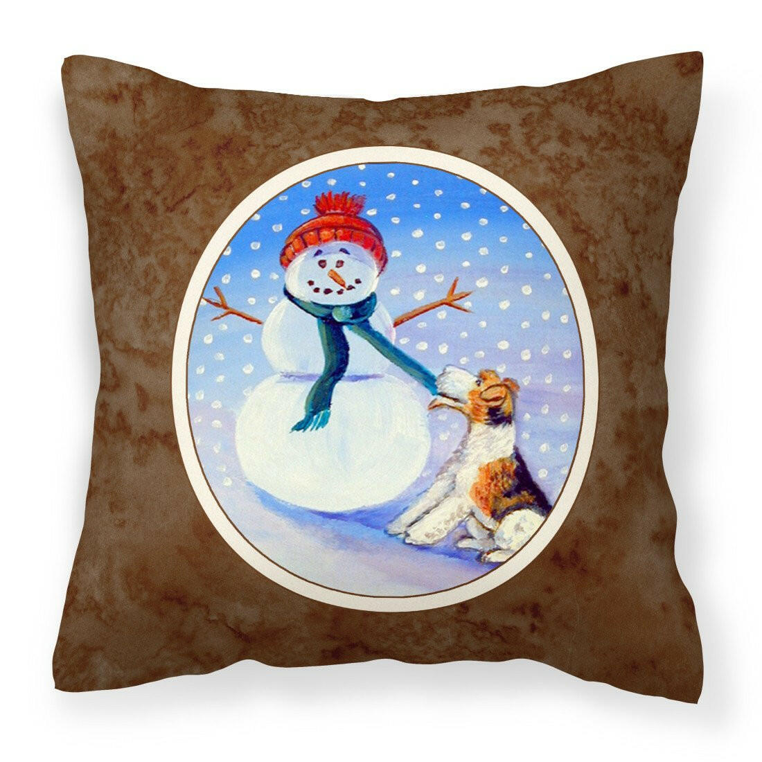 Snowman with  Fox Terrier Fabric Decorative Pillow 7156PW1414 - the-store.com
