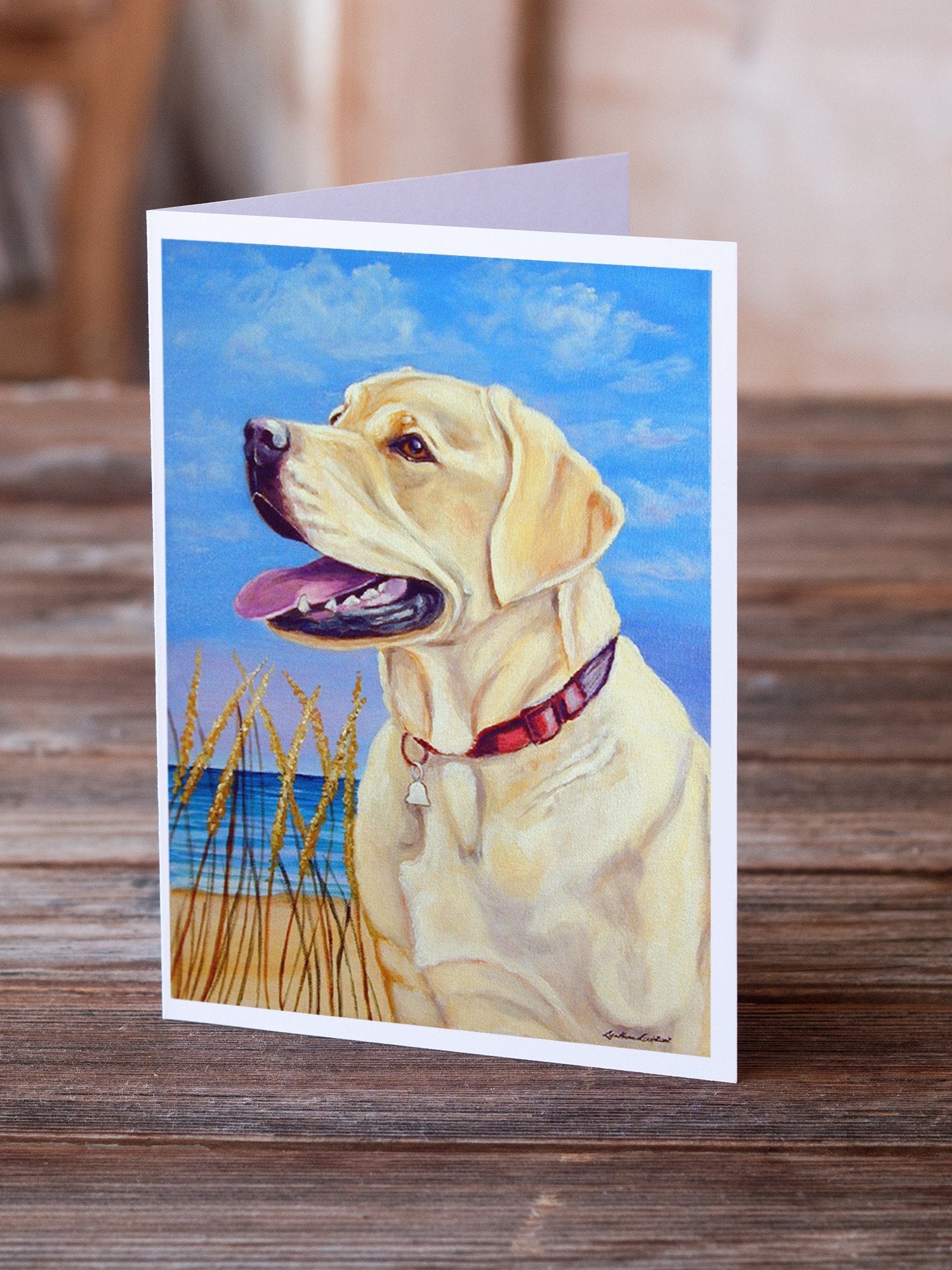 Yellow Labrador at the Beach  Greeting Cards and Envelopes Pack of 8 - the-store.com