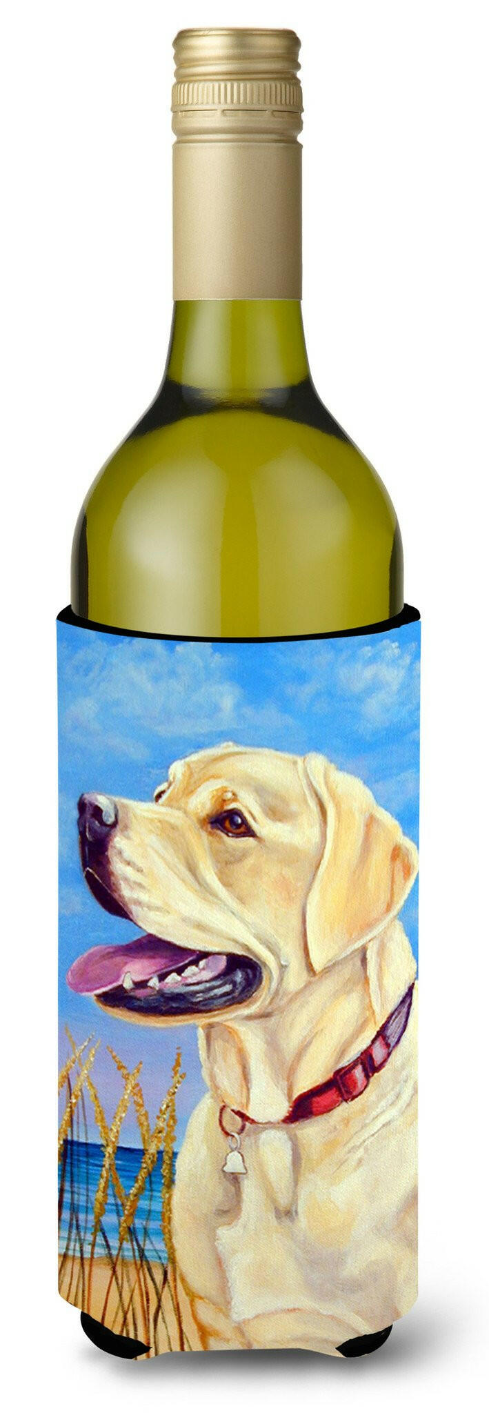 Yellow Labrador at the Beach Wine Bottle Beverage Insulator Beverage Insulator Hugger by Caroline's Treasures