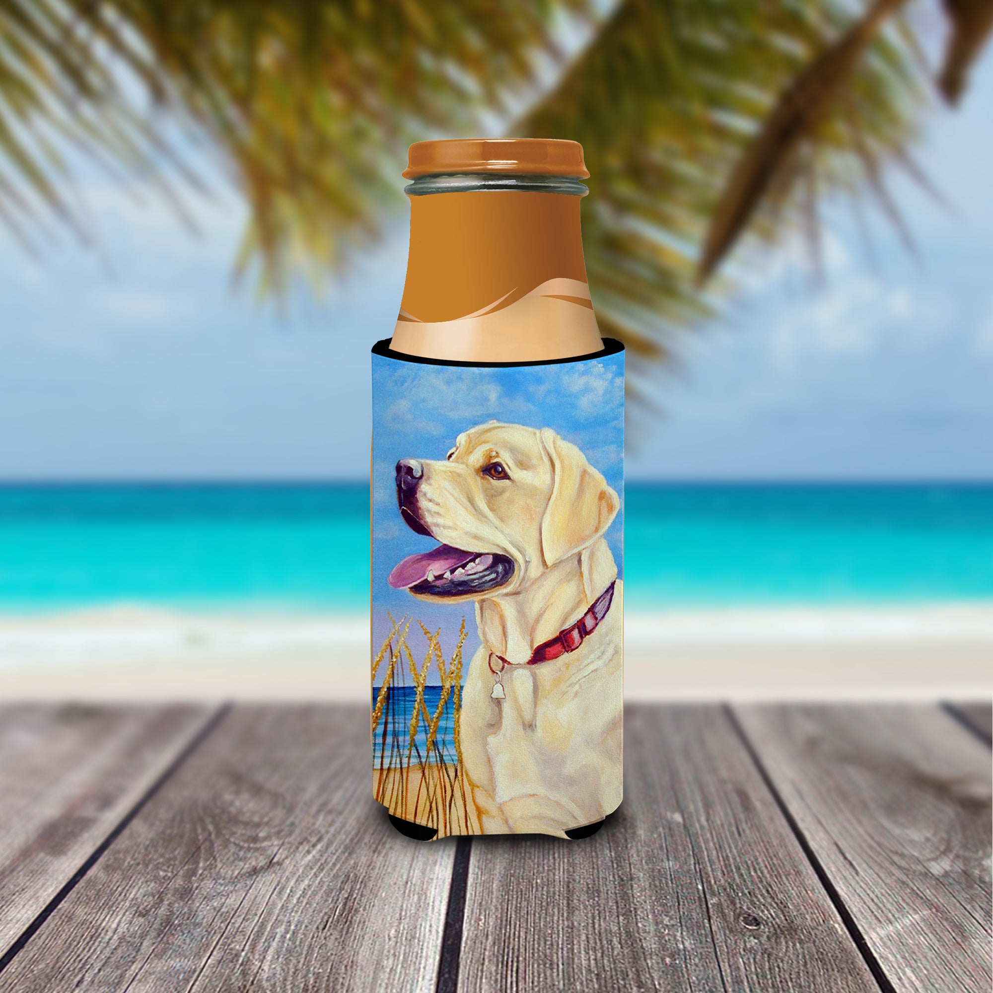 Yellow Labrador at the Beach Ultra Beverage Insulators for slim cans 7158MUK.