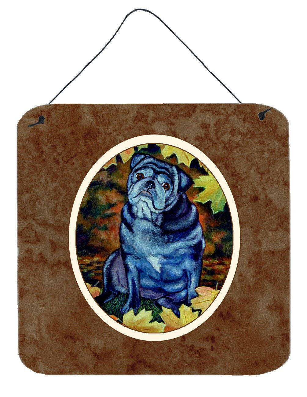 Old Black Pug in Fall Leaves Wall or Door Hanging Prints 7159DS66 by Caroline&#39;s Treasures