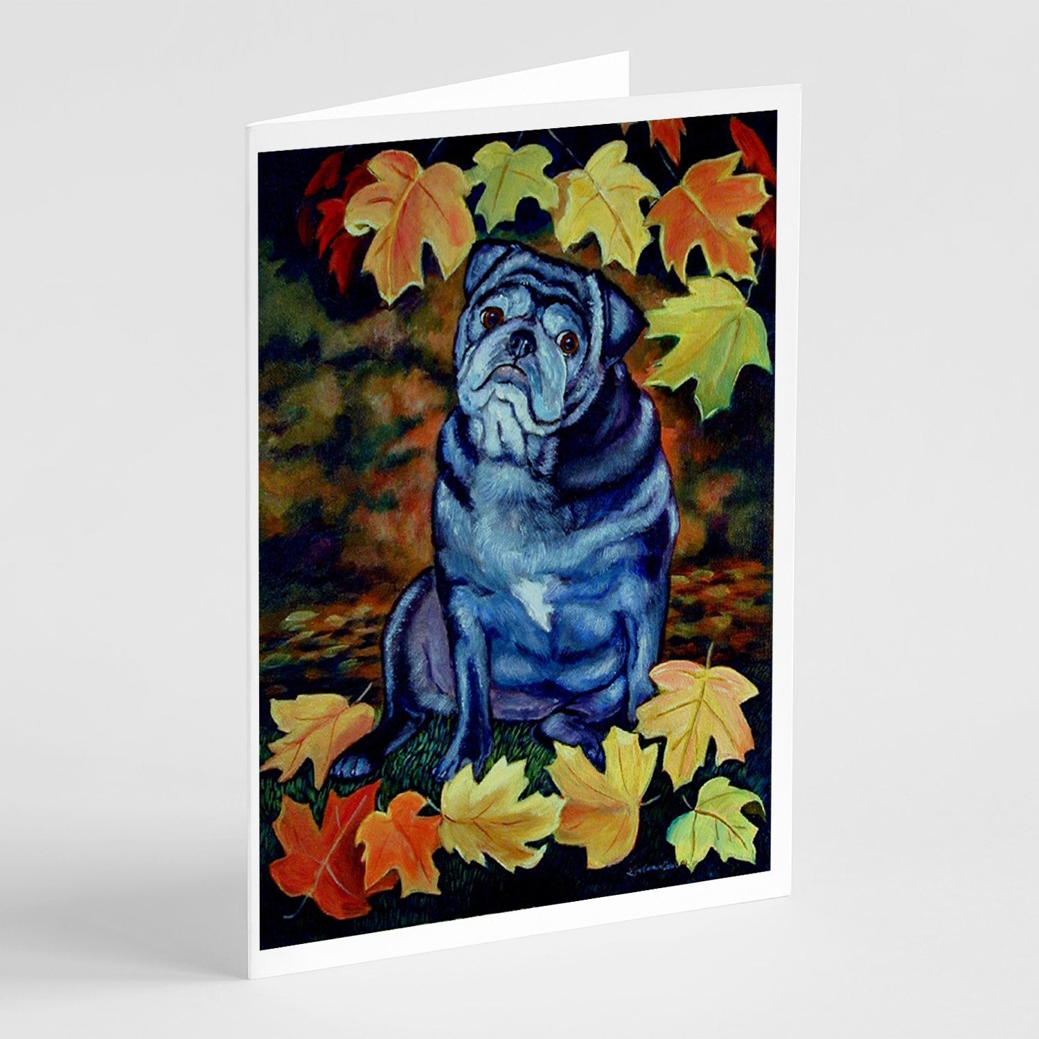 Buy this Old Black Pug in Fall Leaves  Greeting Cards and Envelopes Pack of 8