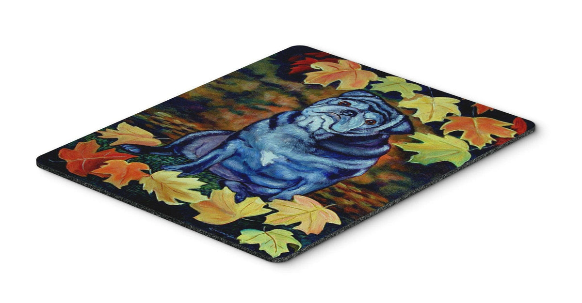 Old Black Pug in fall leaves Mouse Pad / Hot Pad / Trivet by Caroline&#39;s Treasures