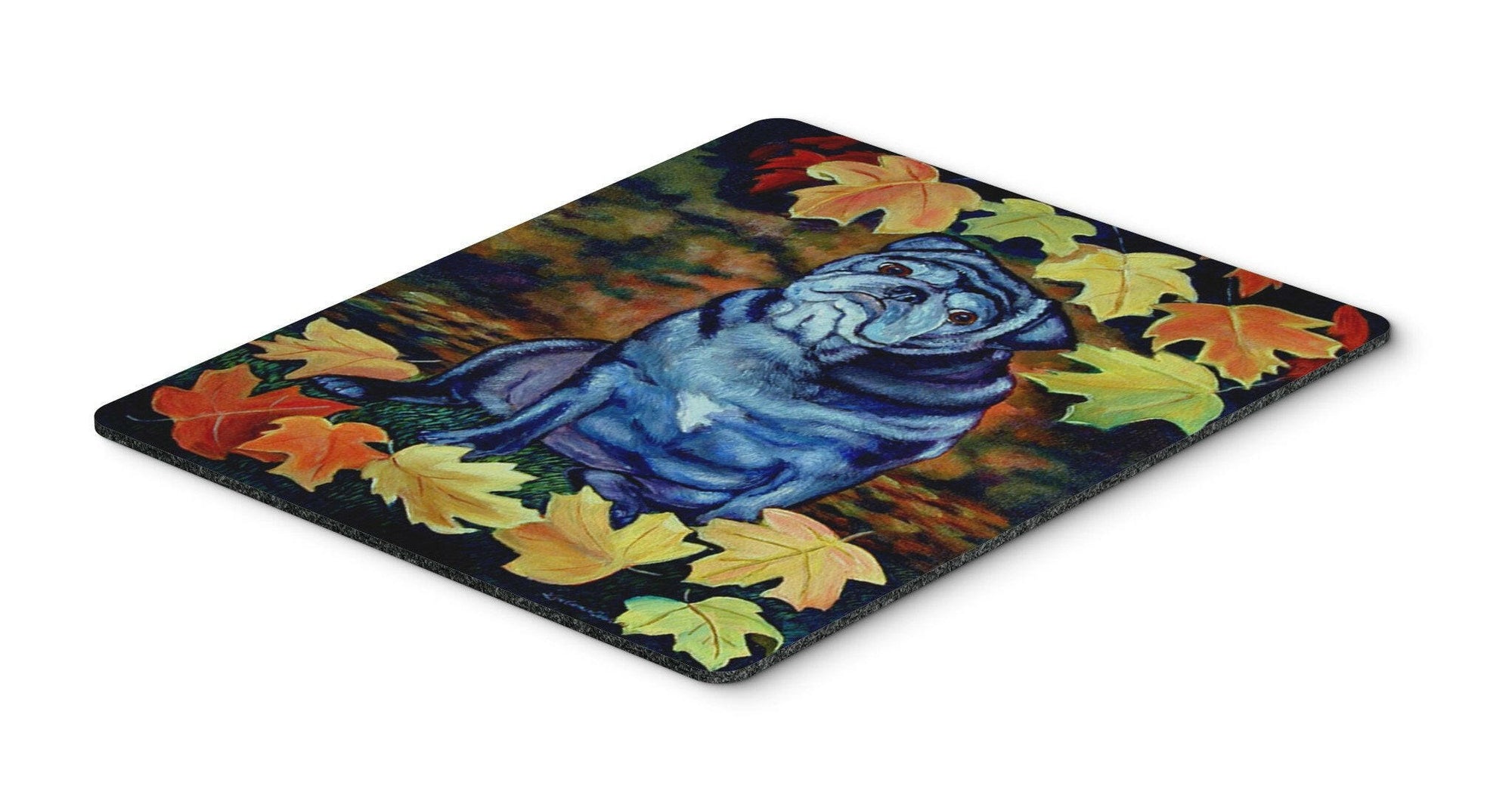 Old Black Pug in fall leaves Mouse Pad / Hot Pad / Trivet by Caroline's Treasures