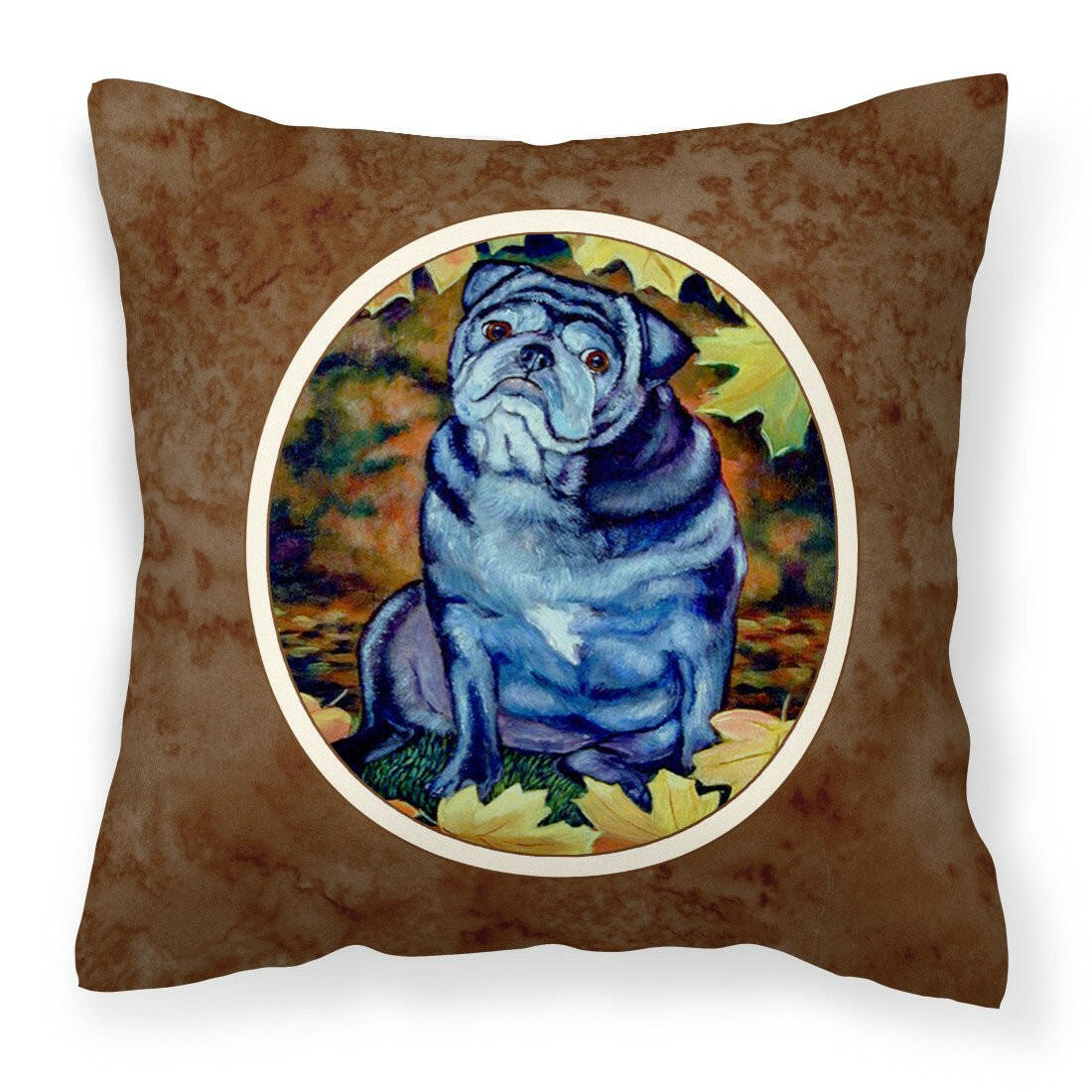Old Black Pug in Fall Leaves Fabric Decorative Pillow 7159PW1414 - the-store.com