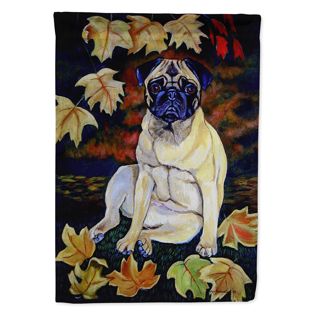 Old Fawn Pug in fall Flag Canvas House Size  the-store.com.