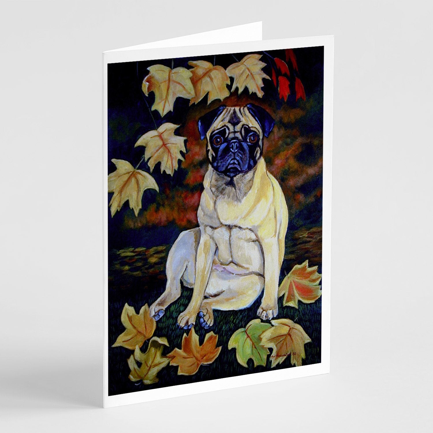 Buy this Fawn Pug in Fall Leaves  Greeting Cards and Envelopes Pack of 8