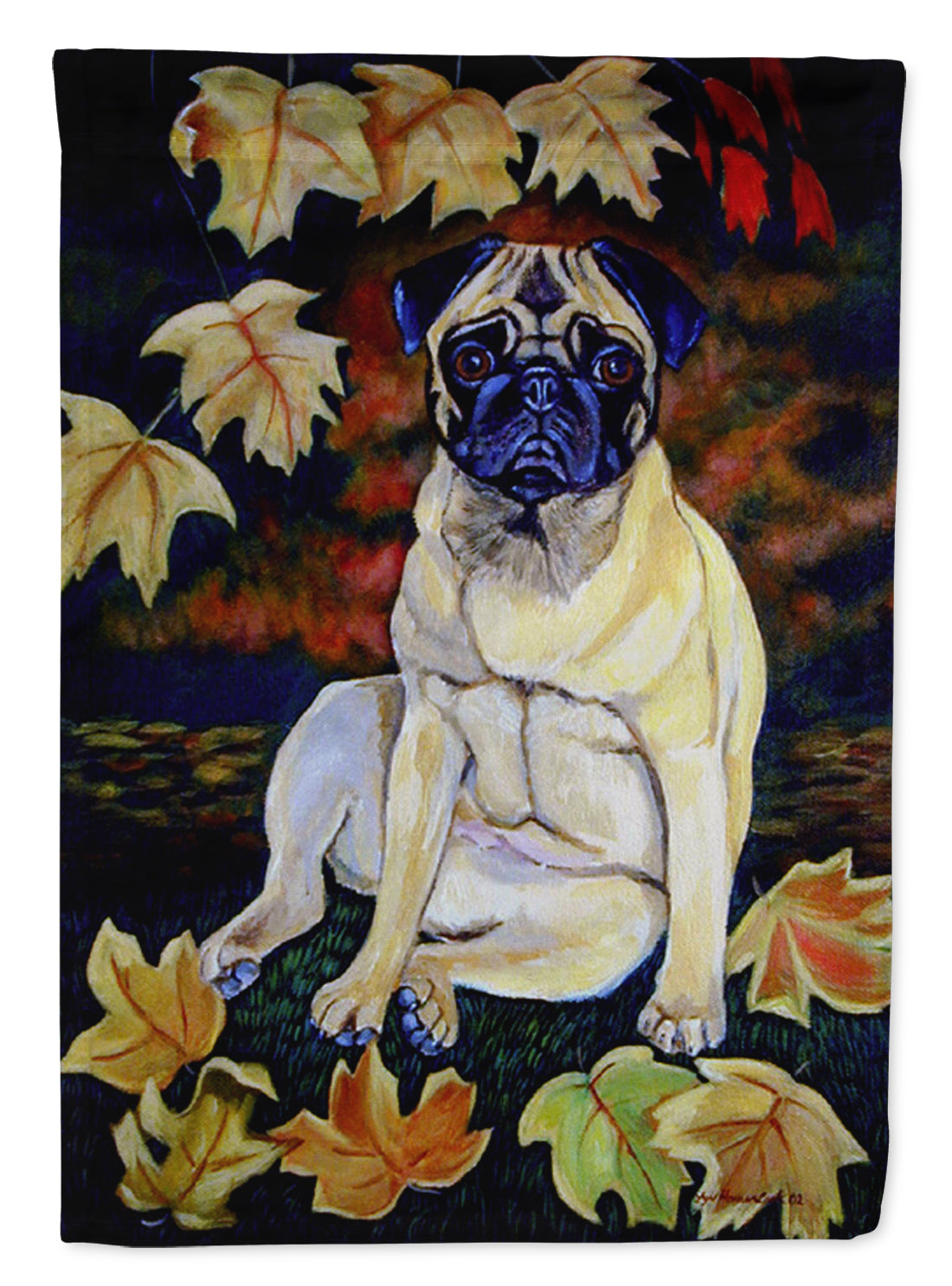Old Fawn Pug in fall Flag Garden Size