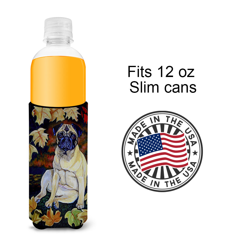 Fawn Pug in Fall Leaves Ultra Beverage Insulators for slim cans 7160MUK.