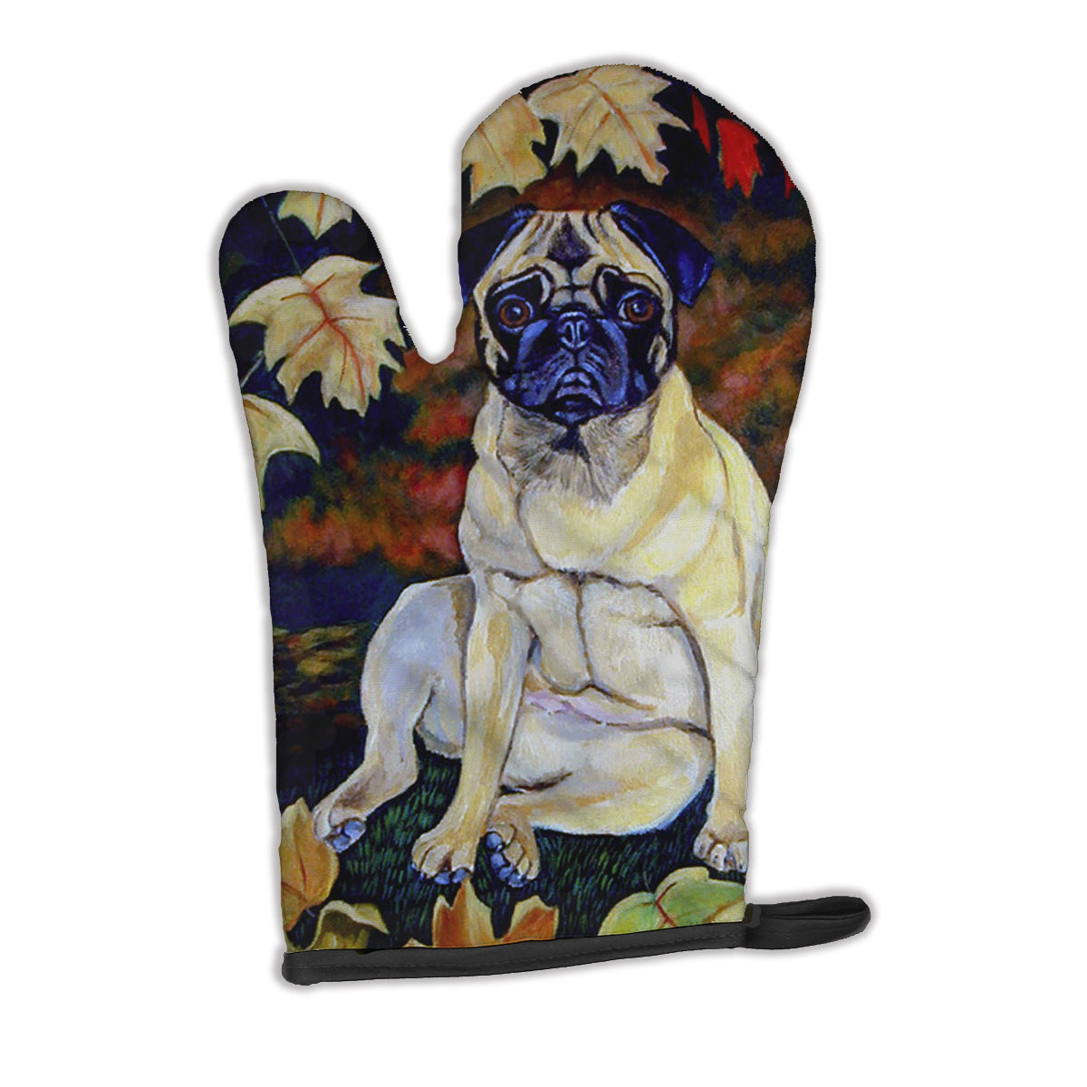 Fawn Pug in Fall Leaves Oven Mitt 7160OVMT  the-store.com.