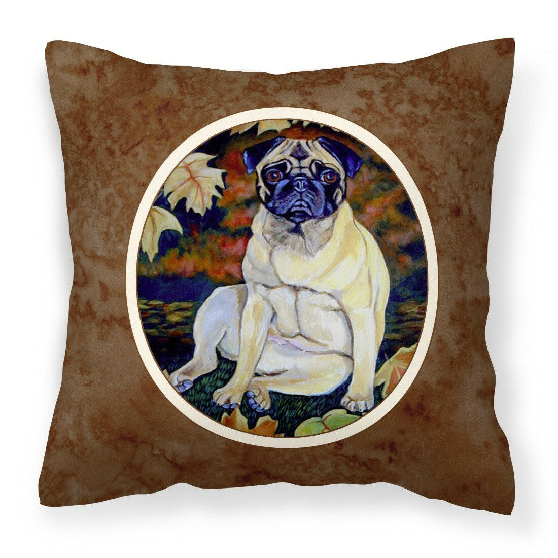 Fawn Pug in Fall Leaves Fabric Decorative Pillow 7160PW1414 - the-store.com