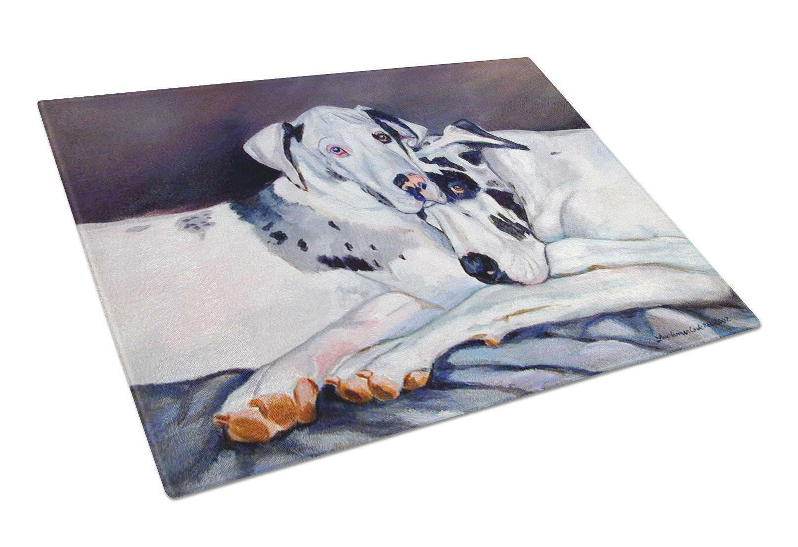 Harlequin Natural Great Danes Glass Cutting Board Large by Caroline's Treasures