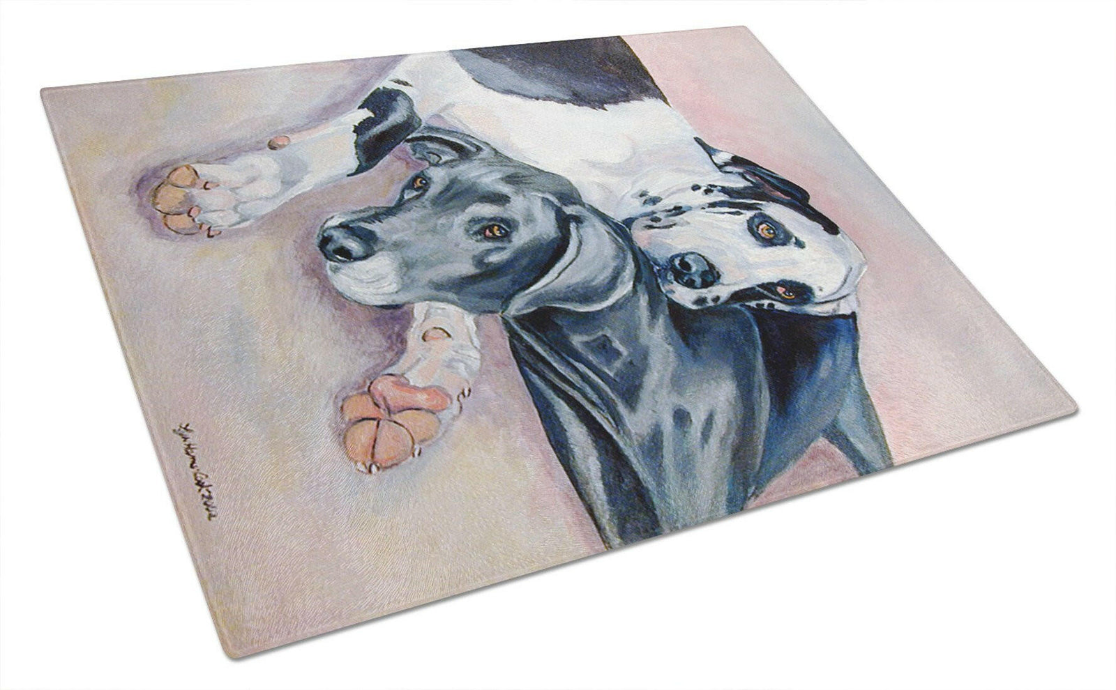 Harlequin and Bule Natural Great Danes Glass Cutting Board Large by Caroline's Treasures