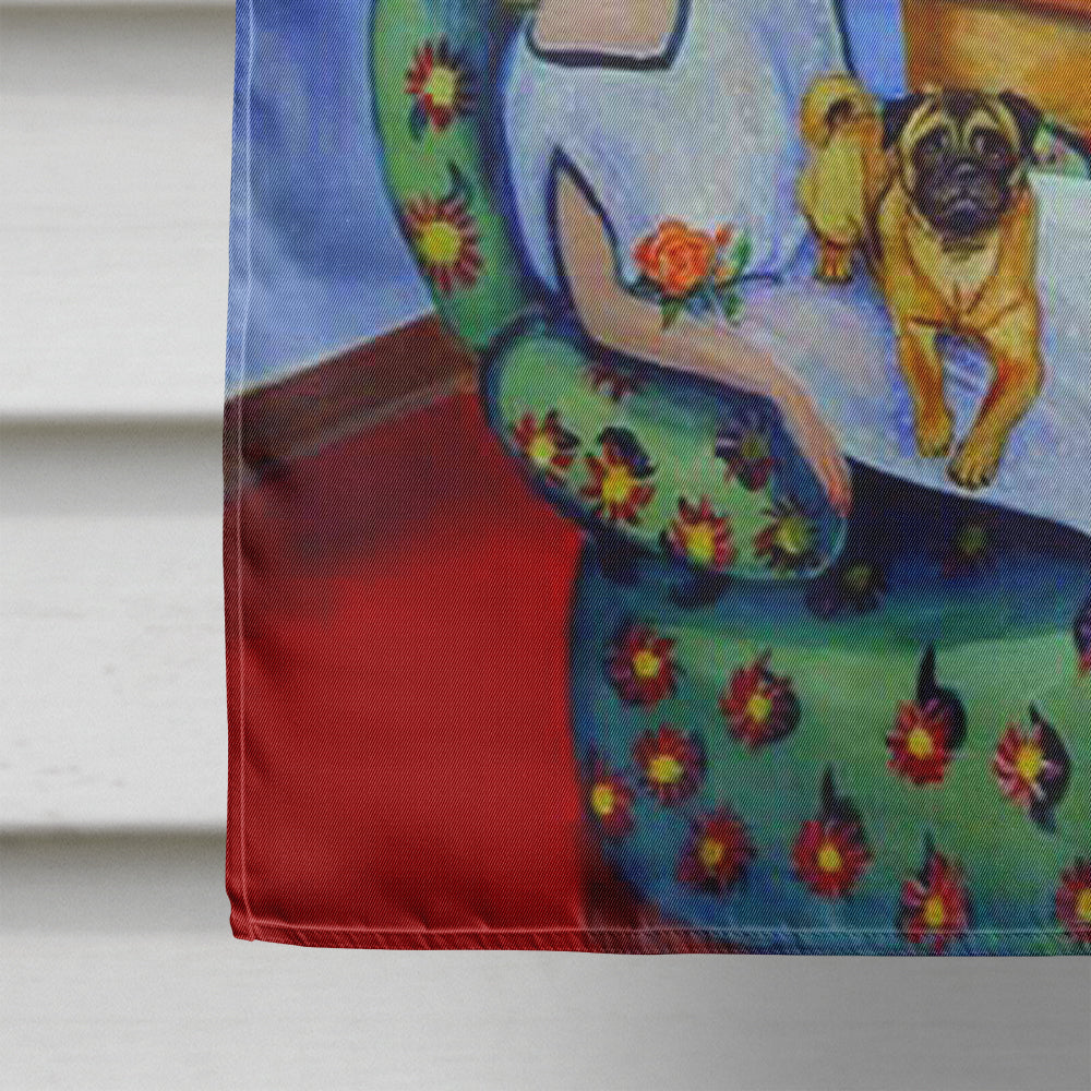 Lady with her Pug Flag Canvas House Size  the-store.com.